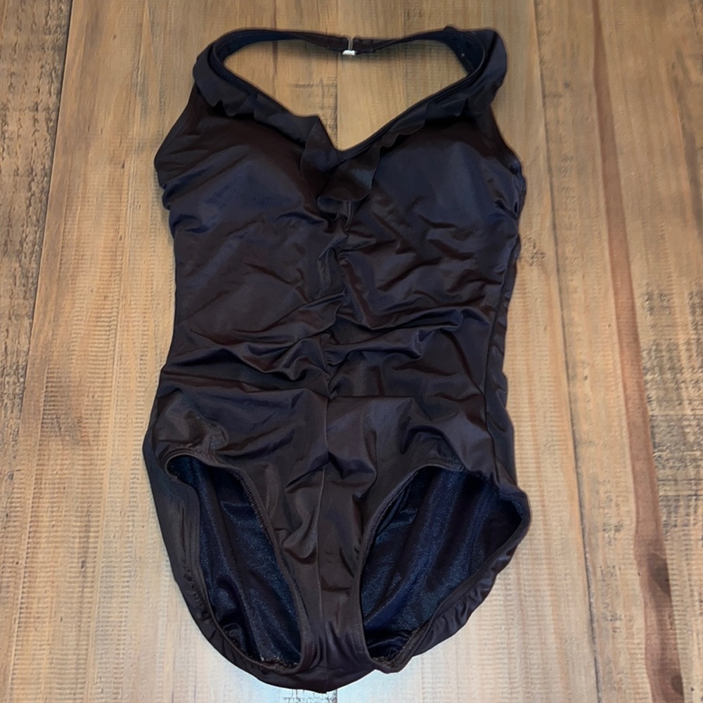 Lands’ end brown one piece bathing swim suit size 10 lined flattering EUC!